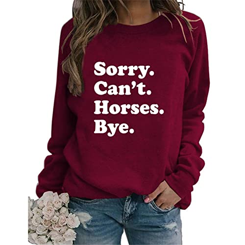 LUXBUT Women Floral Horse Graphic Sweatshirt Long Sleeve Crew Neck Casual Pullover Tops Farmer Life Shirts Horse Lover Gift