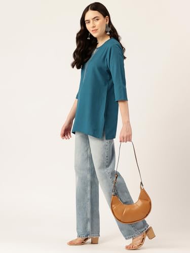 Image of Elegant Short Kurti for Women - 3 /4 Sleeves | Round Neck | (S to XXL)