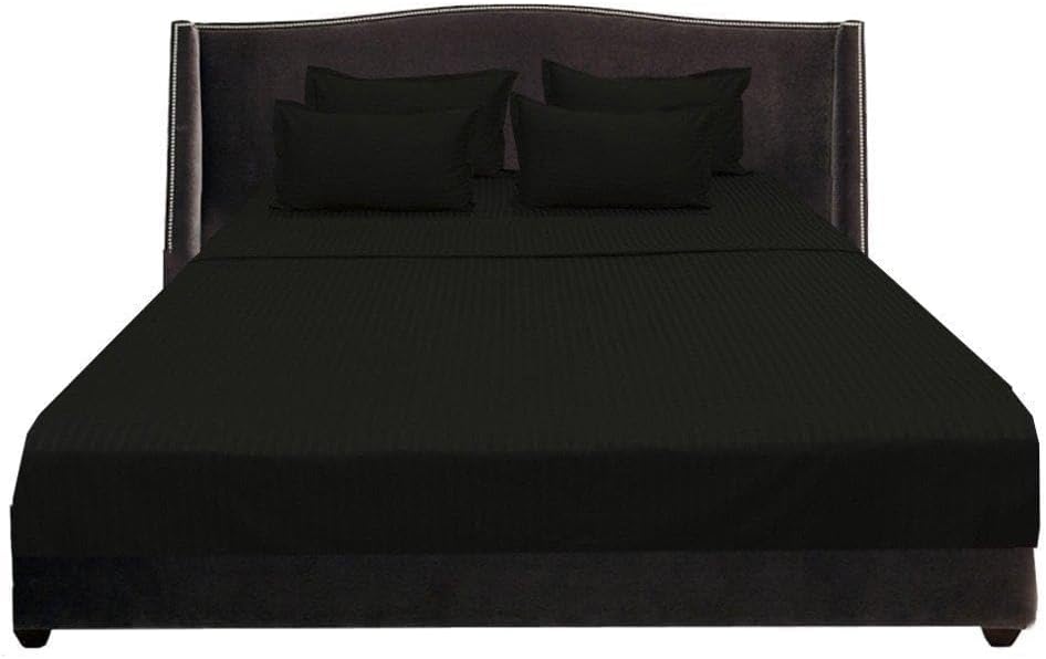 LaxLinen 600TC 100% Egyptian Cotton 6PCs Bed Sheet Set 1 Fitted Sheet 15" Inch Extra Deep Pocket,1Flat Sheet,4Pillow Case Full Bed/Double Bed Size, Black Stripe