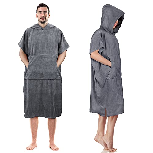 Kato Tirrinia Changing Robe Hooded With Pockets,Oversized Windproof Towel Poncho for Beach Surfing Outdoor Sports,Swimming Wetsuit Changing Bath Robe,One Size Fit Adults,Women,Men,Gery