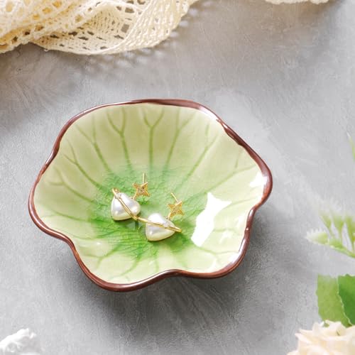Image of JAMEND CLXP Ice Cracking Leaf Jewelry Dish, Decorative Ring Holder Small Trinket Tray Bowl, Gifts for Daughter Mom Friends, Grass Green.