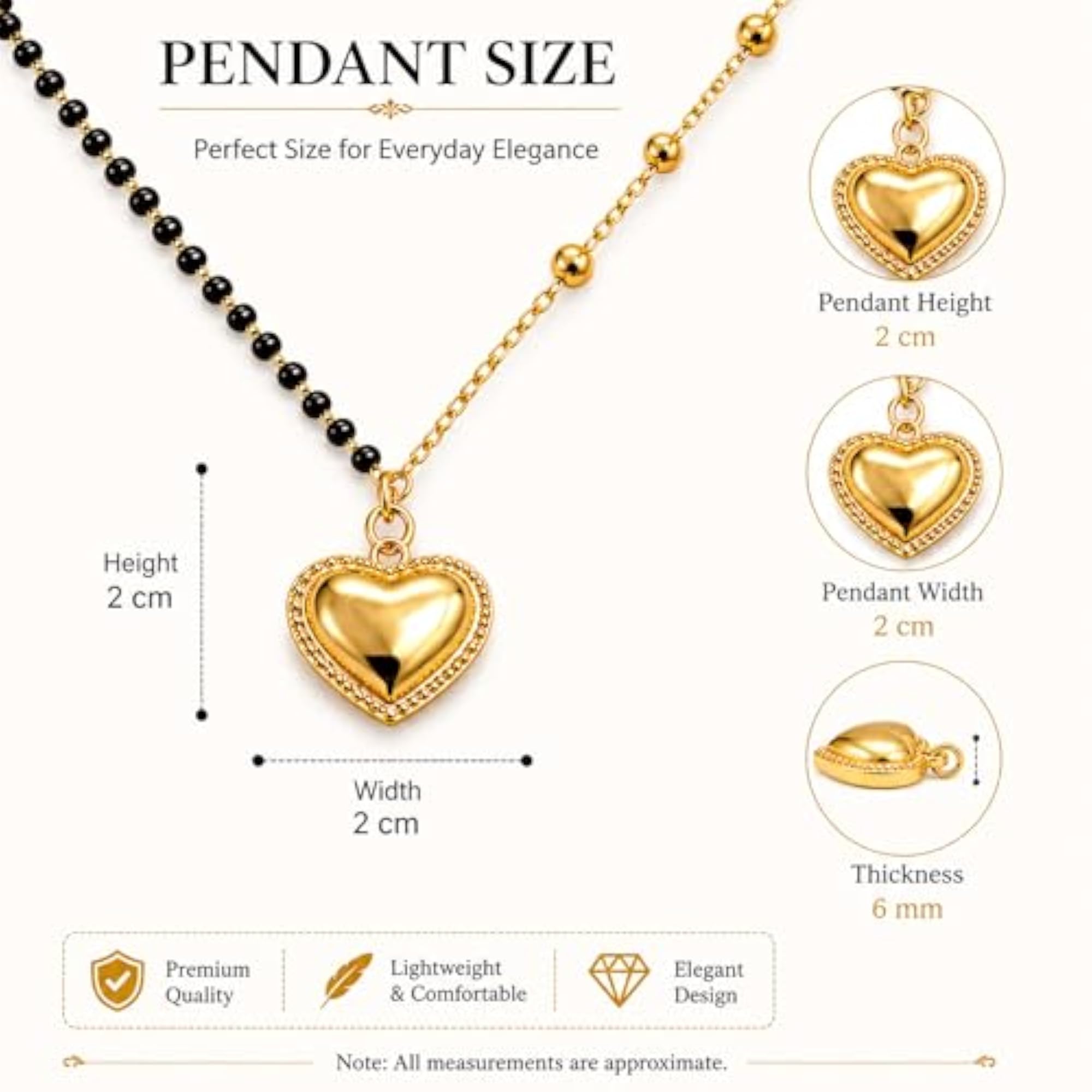 Women's Crystal Heart Mangalsutra with Black Beads Chain