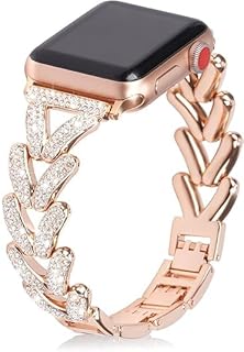 سوار ساعة من Next Store من الستانلس ستيل المرصع بالالماس متوافق مع ساعات اي واتش بمقاس 38 ! ملم سيريس 1 89 (روز جولد)