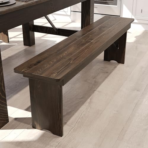 BizChair Hercules Commercial Farmhouse Folding Bench, Antique Solid Pine Entryway Bench, Foldable Locking Legs, 60" x 12", Antique Rustic - Thumbnail 4