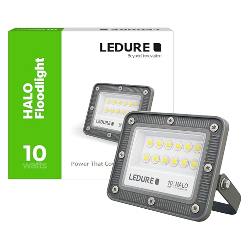 Image of LEDURE Halo 10W LED Flood Light | Pack of 1 | 6500K Cool White | IP65 Waterproof | Wide Voltage 150-300V | 4kV Surge Protection | BIS Approved | Aluminium Die-Cast | Outdoor Flood Light for Garden