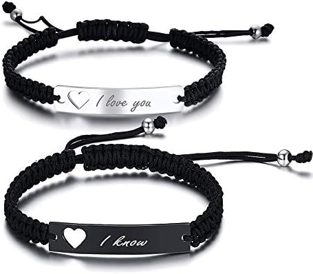PJ JEWELLERY Magnetic Matching Bracelets for Couples - Personalised Stainless SteelBraided Rope Adjustable Mutual Attraction Couples Bracelets Distance Relationship Bracelet for Him and Her Soulmate