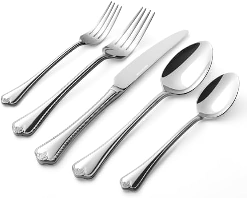 KINGSTONE 40-Piece 18/10 Stainless Steel Flatware Set, Flatware S...