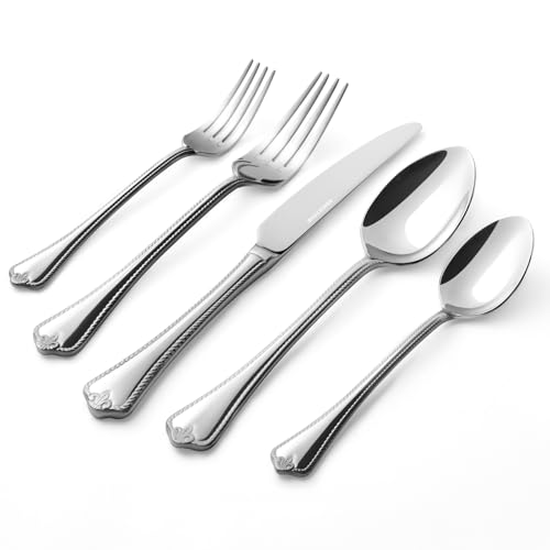 KINGSTONE Silverware Set, 20-piece 18/10 Stainless Steel Flatware Set Cutlery Set for 4, for Kitchen, Home, Wedding, Party, Mirror Polished and Dishwasher Safe, Featured Gifts 20-Piece Silve