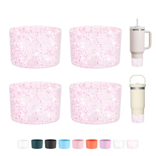 Cafezi 4 Pack Anti-Slip Silicone Boot for Tumblers, Bling Protective Silicone Boot Bumper for Water Bottle, Fit 30/40/50 oz Tumblers, Dishwasher Safe, BPA-Free, Dot Pink
