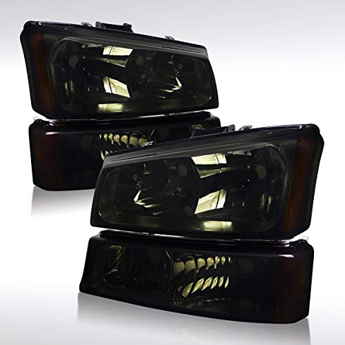 AUTOZENSATION Compatible with 2003-2007 Chevy Silverado 2003-2006 Chevy Avalanche w/out body cladding Smoke Lens Headlights + Bumper Lights L + R Pair Headlamp