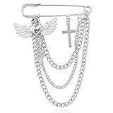 Punk Gold Silver Star/Moon/Bear/Rose Tassel Chain Brooch,Vintage Crystal Moon Star Brooch Lapel Pins Cubic Zirconia Sweater Shawl Clips Collar Brooch for Women (A)