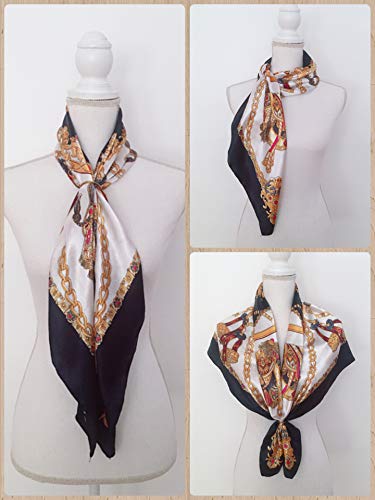 Joe Green Co Large Silk Like Satin Scarf Neck Head Wrap 35 Inch Square (01 Black Saddle Chain) #TOP3