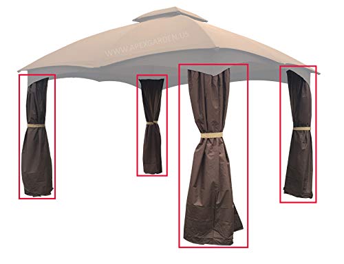 Apex Garden 4 Poles Brown Corner Curtain Set For Lowe's 10' X 12' Gazebo Model #Gf-12S004Bto / Gf-12S004B-1 (Corner Curtains Only) (Dark Brown) #TOP1