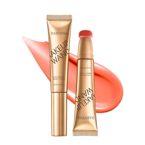 BARVENA Liquid Blush Wand – Buildable Blush Beauty Wand with Soft Applicator, Long-Lasting Natural Glow, Easy Blend,Flushed Cheeks (02 Coral Flush)