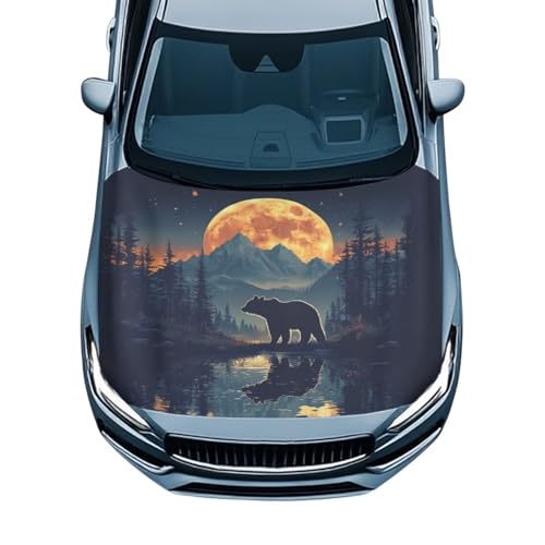 Image of Car Hood Cover All Weather Protection Automotive Exterior Accessories Universal Fit Hood Covers for Cars, Trucks, SUV, or Van Full Coverage with Elastic Band, Forest Bear