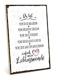 TypeStoff Holzschild mit Spruch – DU BIST Mein LIEBLINGSMENSCH – im Vintage-Look mit Zitat als Geschenk und Dekoration zum Thema Freundschaft, Vertrauen und Geborgenheit (M - 19,5 x 28,2 cm)