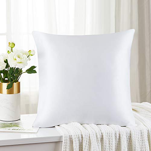 Mellanni Pure Silk Throw Pillow Case - Perfect For Hair And Skin, Reducing Friction, Preventing Wrinkles - Easy Care - Naturally Cooling Mulberry Silk Pillow Cover With Hidden Zipper (Throw, White) #TOP1