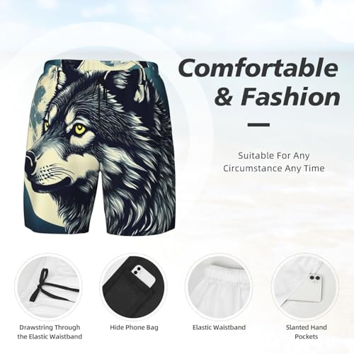 Wolf Night Moon Print Men Hawaiian Shorts Quick Dry Swim Trunks Surfing Beach Vacations Summer Activity4