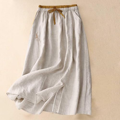 Womens Linen Cotton Skirts Drawstring Elastic Waist Comfy Loose Boho Skirts Linen Skirts for Women2
