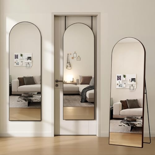 Dewfig 50"x 16" Full Length Door Mirror with Stand, Full Body Mirror, Black