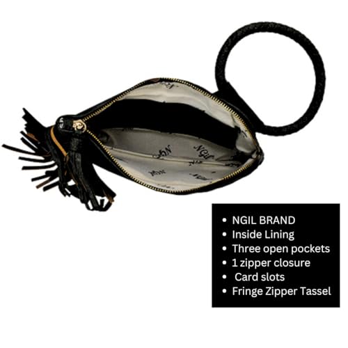 Image of NGIL Faux Leather Mini Wristlet Purse | Women's Handbag, Fashion Wristlet Wallet, Compact Everyday Purse with Fringe Tassel