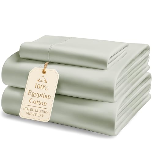 Image of LANE LINEN 100% Egyptian Mercerized Cotton Twin Sheets Set, Eco Friendly Sustainably Produced No Pill Fade Resistant 16 Iinch Deep Pocket Cotton Sheets Twin - Driftwood Grey