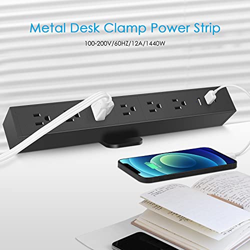 Cccei Metal Usb-C Desk Clamp Power Strip, 6 Outlet 500J Surge Protector Large Desktop Mount Holder Outlet With 2 Usb-A And Pd Usb C Port, Fit 1.8 Inch Tabletop Edge Thick. #TOP6