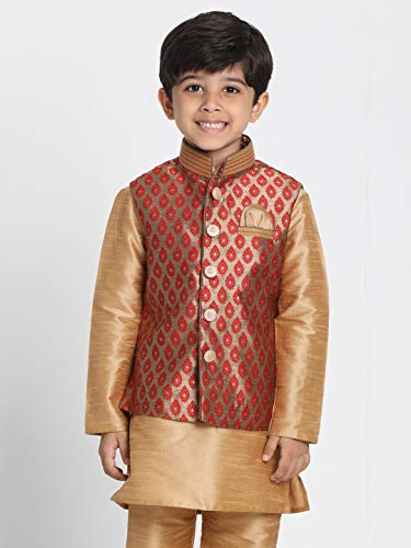 Image of VASTRAMAY Black Cotton Silk Blend Boys Nehru Modi Jacket