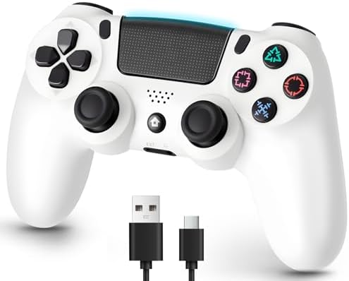 （18:00時点） ps4コントローラー【2026年革新版・アップデート】ps4 コントローラ- pc Turbo連射機能 6軸ジャイロセンサー 二重振動 高精密ボタン Bluetoooth5.4 無線/有線安定接続 1000mAh 急速充電 16時間連続使用 人体工学設計 持ちやすい タッチパッド イヤホンジャック付き ワイヤレスコントローラー P3/P4/P4 Pro/Slim/PC対応 日本語説明書 正規品 WHITE