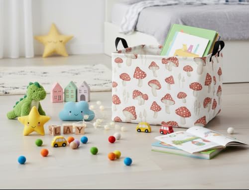 Image of Rectangular Kids Basket Baby Girl Basket Fabric Storage Bin Organizer Box Room Decor(Mushroom)