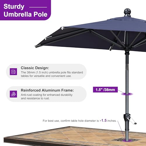 Image of PURPLE LEAF Patio Market Umbrella 6' x 4' Rectangle Tilt Navy Blue 8 Ribs