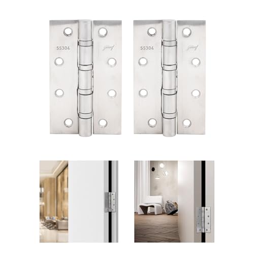Image of Godrej Door Fittings I Door Butt Hinge 5X3X3 Inch - 4 Ball Bearing | Matte Satin Finish I Pack of 5 I Heavy Duty SS Kabza-8 Gauge Door Hardware| Premium Door Hinges for Wooden Doors | 1 Yr Warranty