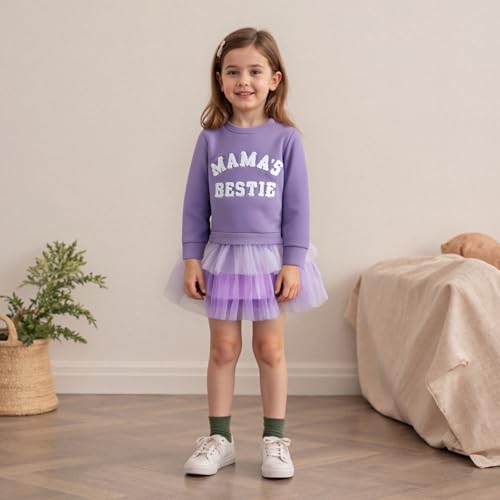 Kids Baby Girls Mamas Bestie Skirts Set Long Sleeve Embroidery Letter Sweatshirt Tops and Mini Ruffled Tutu Skirts2