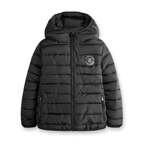 Sunny Sprout Jungenjacke mit Kapuze - Leichte Übergangsjacke für Herbst mit winddichten Ärmeln Schwarz 128