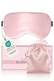 Maschera da notte unisex in seta 100% (seta di gelso), anti-luce, anti-allergia, cinturino regolabile, rosa