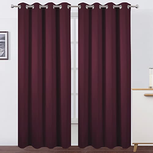 Image of LEMOMO Blackout Curtains 66 x 84 inch /Burgundy Red Curtains Set of 2 Panels /Thermal Insulated Room Darkening Bedroom Curtains