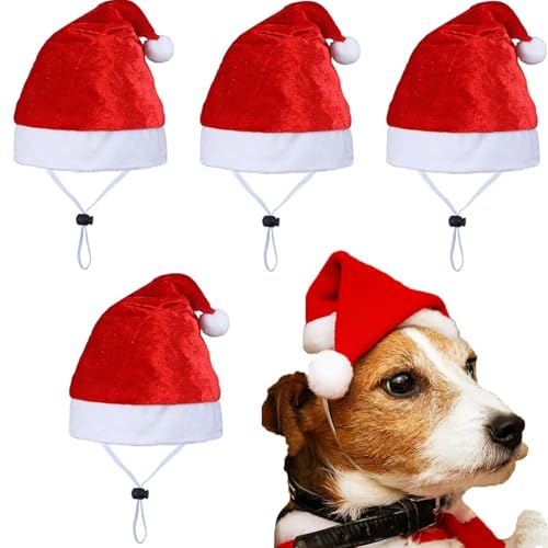 Shibida 4 peças gorro de Natal cão, disfarce natalício cão, gorro de pai natal para cães e gatos, aperto ajustável chapéu de Santa Animal de estimação, acessórios disfarces de Natal para animais de