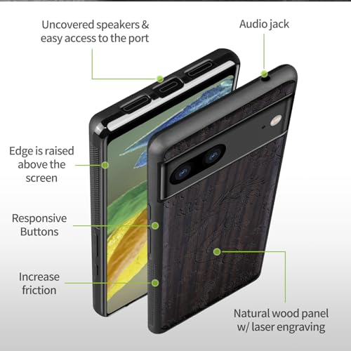 Coque en bois pour Google Pixel 7a gravée Dragon étui chic Carveit