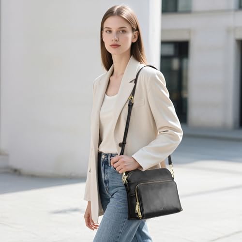 Image of Kattee Leather Crossbody Bag with Built-in RFID Wallet | Top grain pebbled leather, built-in RFID wallet, multiple pockets, and an adjustable strap for everyday use.