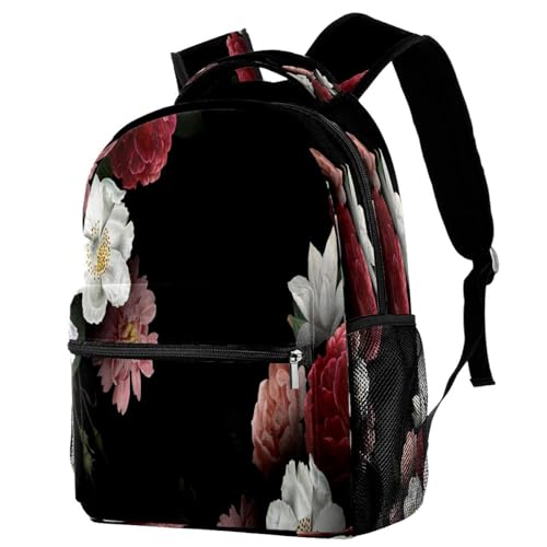 Sac à dos d'école motif floral foncé pour ado et femme 29x20x40cm