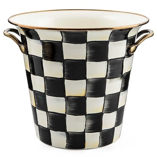 MACKENZIE-CHILDS Enamel Wine Cooler, Black-and-White Courtly Check