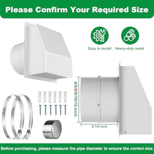 6 Inch Hooded Wall Vent with Damper & Screen, 6 Inch Dryer Vent Cover Outside, Outdoor Exterior Air Vent Cover, External Extractor Wall Vent Hood for House Kitchen Range HVAC Duct Dryer Ventilation by Ajonrkwm - Image 2
