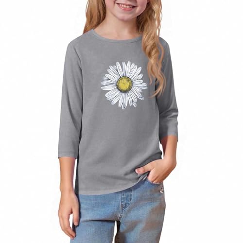 Girls Summer Tops 3/4 Sleeve Fall Shirts Stylish Round Neck Teen Shirt 1/2 Sleeve Floral Print Casual Clothes 3-14 Years4