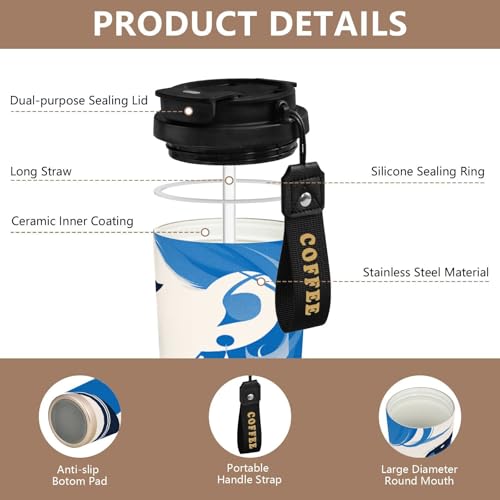 linqin Esthétique Girl Deep Sky Blue Gobelet de voyage pour homme Tasse Togo avec couvercle en acier inoxydable pour chaud et froid 500 ml Anti-fuite – vue 3