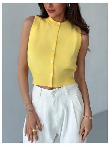 GORGLITTER Women's Sleeveless Button Up Sweater Vest Trendy Business Casual Knit Cardigan Tank Tops4