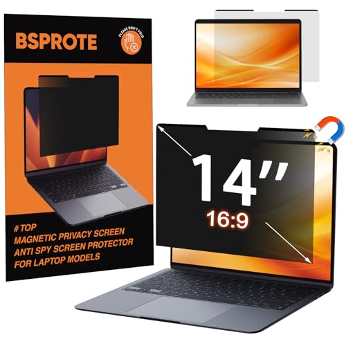 BSPROTE Magnetic Laptop Privacy Screen 14 Inch (Diagonal) 16:9 Display- Removable Anti-Glare Blue...