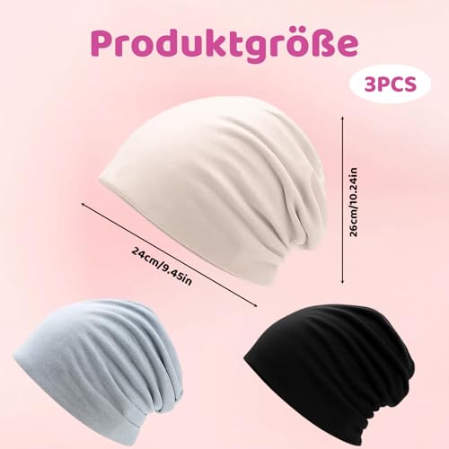 JqruiTbeis Kopfbedeckung Chemo, Chemo Kopfbedeckung Damen, 3er Set Mützen In Schwarz, Hellgrau Und Beige, Weiches Material, Bequemes Design