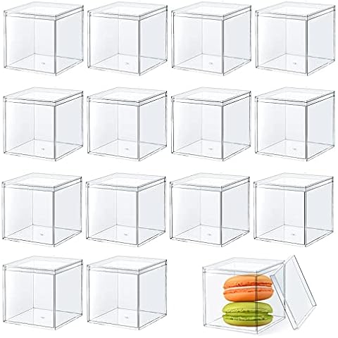 ALMOXVYE 15 Pieces Clear Acrylic Square Cube Boxes, 3 x 3 x 3 lnch Mini Acrylic Box with Lid, Small Plastic Candy Cubes for Jewelry, Coins, Beads, Craft Supplies, Pills Herbs, Sewing Cover