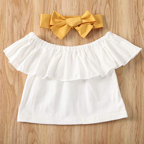 3PCS Toddler Baby Girl Off Shoulder Ruffle Crop Top + Maxi Long Skirt + Headband Outfits Set4