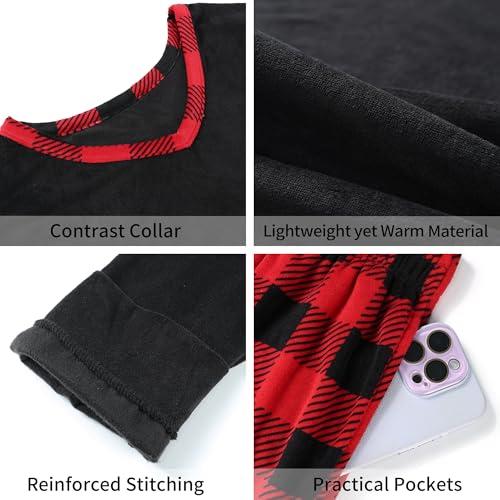 PJGGZ Pyjama assorti pour couples, ensemble de pyjama à carreaux de buffle à manches longues, doux et chaud (noir/rouge/noir, taille M), Noir/rouge/noir à carreaux, M – Image 6